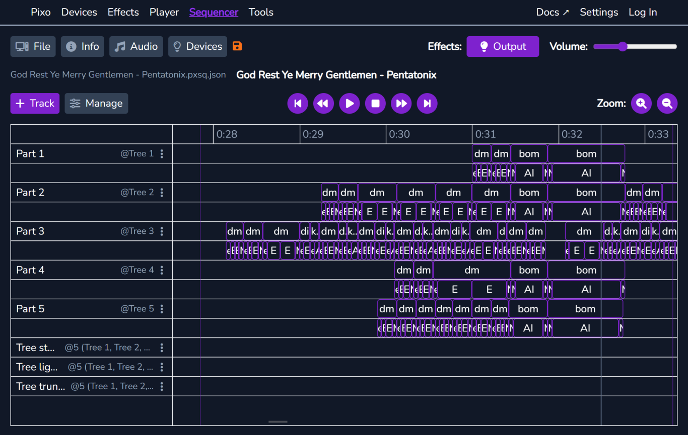 Sequencer page in the Pixo App